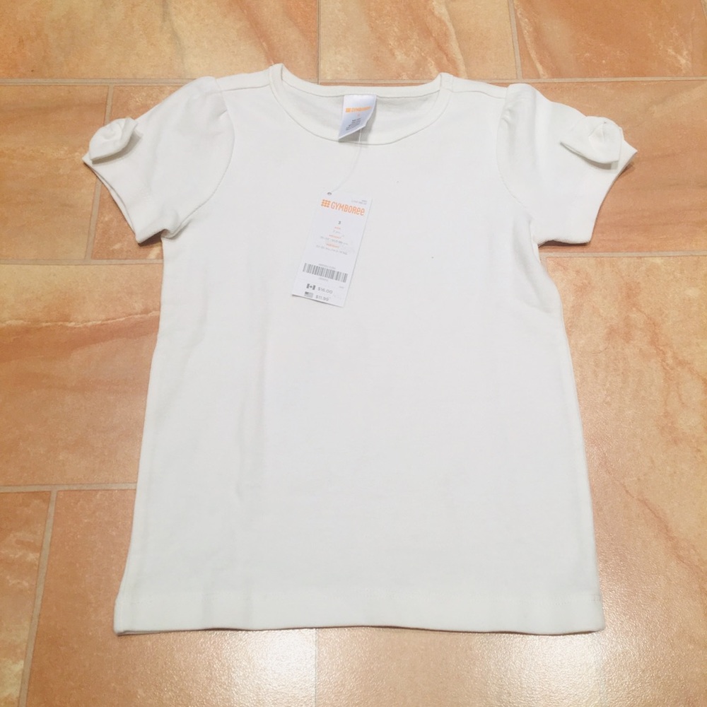 NWT Gymboree Toddler 3T Baby Girls Basic White Short Sleeve Bow Shirt